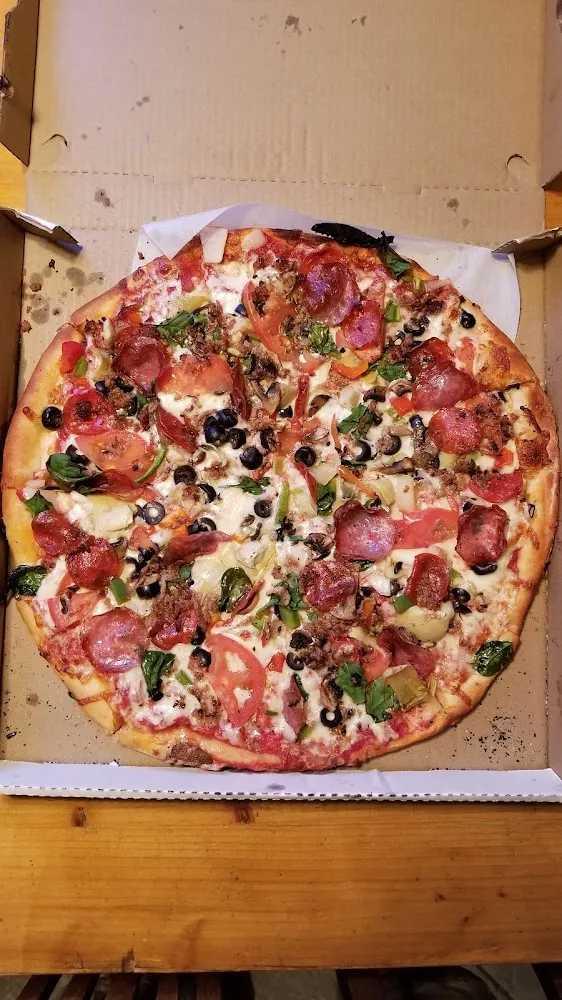 Vegetarian Pizza with Pepperoni Sausage and Salami